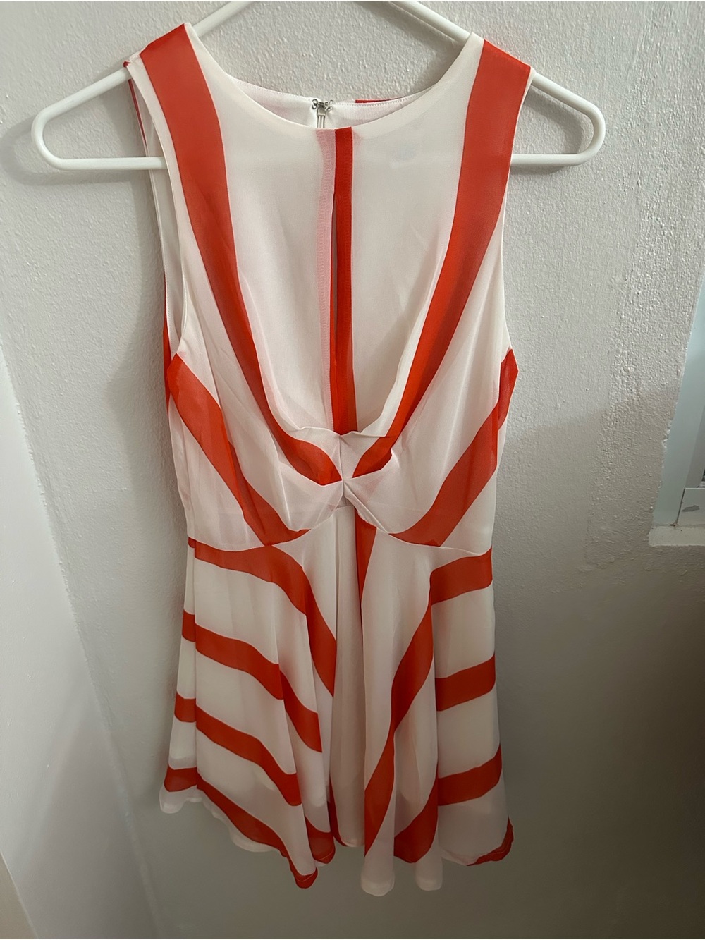 Sans Souci White Dress with Orange Stripes and Front Knot
